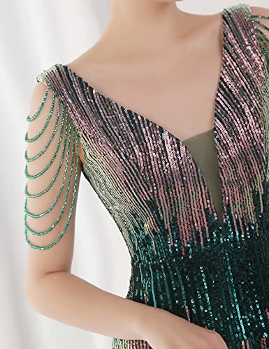 Image of Women 1920s Plus Size Formal Dress Tassels Sleeve Sequins Gatsby Maxi Evening Gown