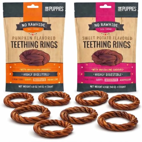No Rawhide Puppy Teething Rings Highly Digestible Rawhide Alternative Chews (8 Rings Pumpkin & Sweet Potato)