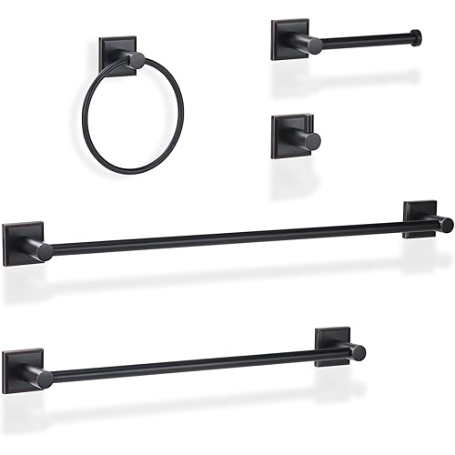 XINWEI Bathroom Towel Rack set Oil-Rubbed Bronze Towel bars modern bathroom Hardware set 5-piece Wall-mounted Towel Holder Bathroom Accessory Set Suitable for Installation in Bathroom Room Kitchen