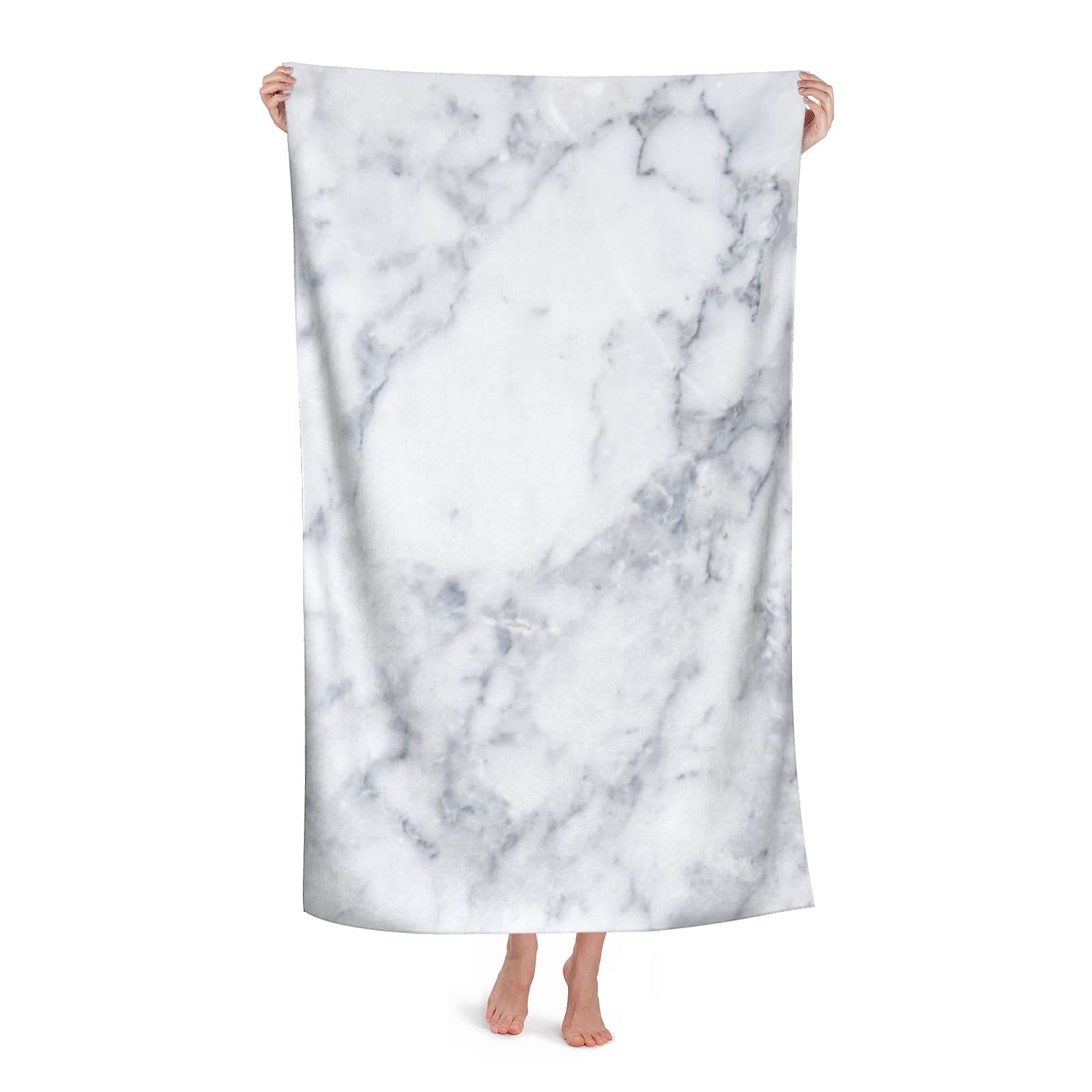 LSRCPD Gold Marble And White Beach Towel Highly Absorbent Microfiber Beach Blanket Soft Bath Towels 80 x 130 cm