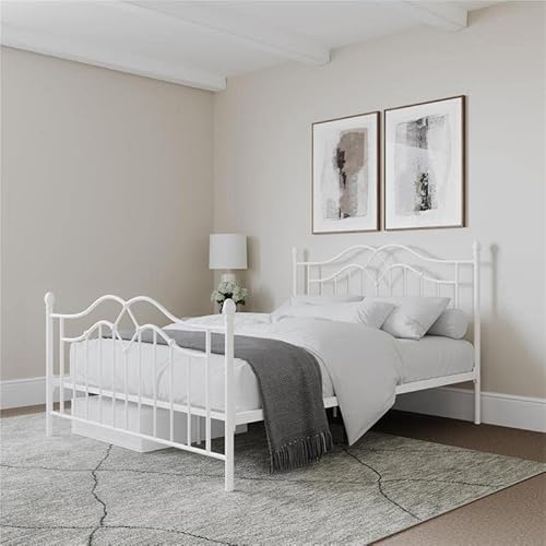 Dhp Tokyo Metal Platform Bed With Classic Finial Post Headboard And Footboard, Underbed Storage Space, No Box Spring Needed, Queen, White #TOP4