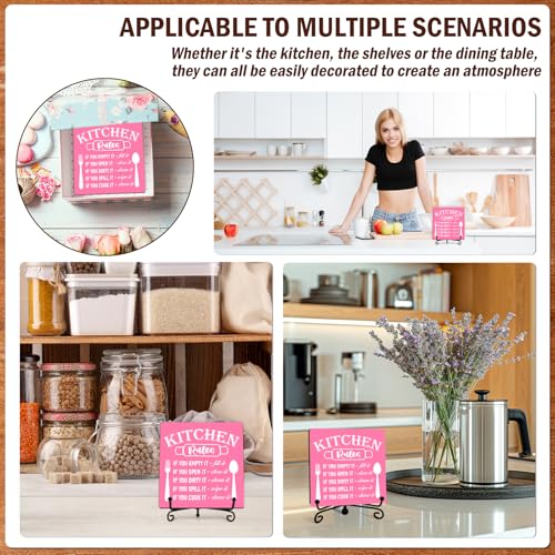 Image of DETIHO Rustic Kitchen Decorations Above Cabinets, Pink Kitchen Counter Decor, Farmhouse Wooden Signs and Plaques for Home Dining Room Tabletop - G08