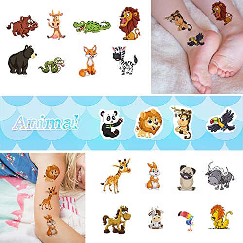 Hifanmm 10 Sheets(120Pcs) Animal Temporary Tattoos For Kids Cartoon Fake Tattoo Stickers Cute Lion Monkey Giraffe Squirrel Bird Design Waterproof Body Art Tattoo Sticker For Kids Birthday Party Decor Supplies thumb #3