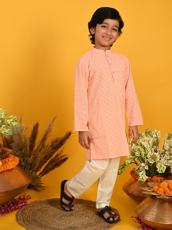 Image of Saka Designs Boy's Embroidered Kurta & Pyjamas - Red