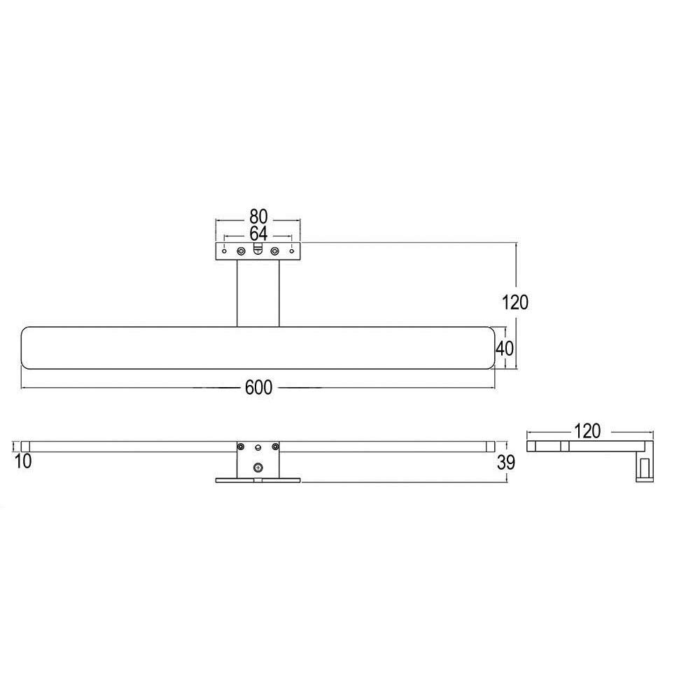 Kibath Aplique Led 60cm 13,8W, indicado para baño. Colocación con Soporte Universal para Espejo, Mueble y camerino. Iluminación fría Uniforme. Fabricado en Aluminio, 13.8 W, Cromo Brillo, 60