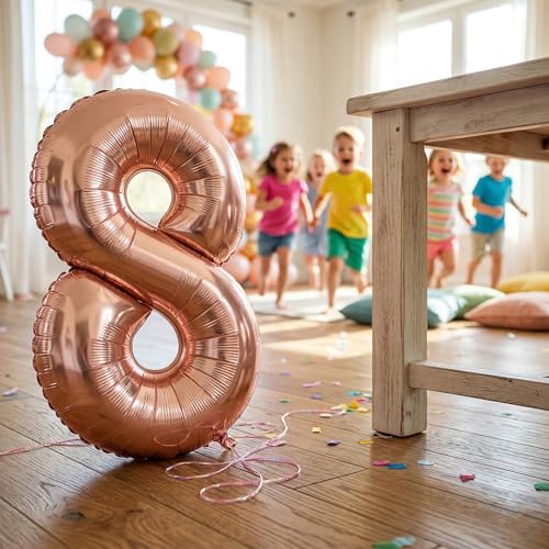 Image of Wanna Party Numerical 8 Rose Gold Balloon for Birthday and Anniversary Party | Number Foil (40inch)