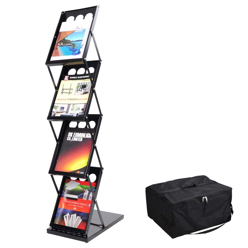 Yescom Pop Up 4 Pocket Foldable Magazine Brochure Rack Book Literature Holder Tradeshow Display Stand w/Carrying Bag