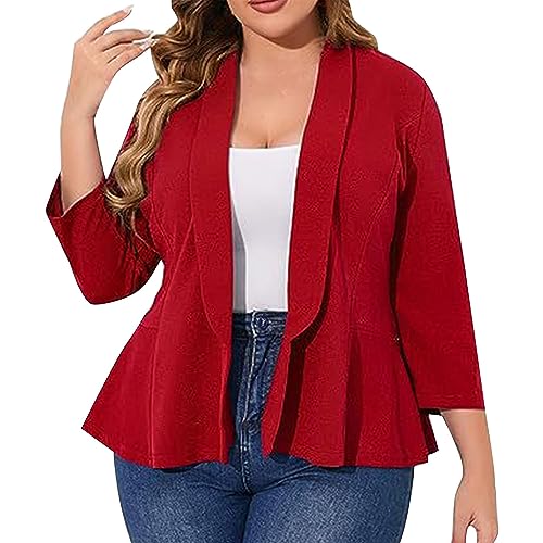 Chaqueta Mujer Traje Talla Grande Traje casual de talla grande de manga larga de color sólido para mujer con diseño de personalidad Entallada Mujer (Wine, XXL)
