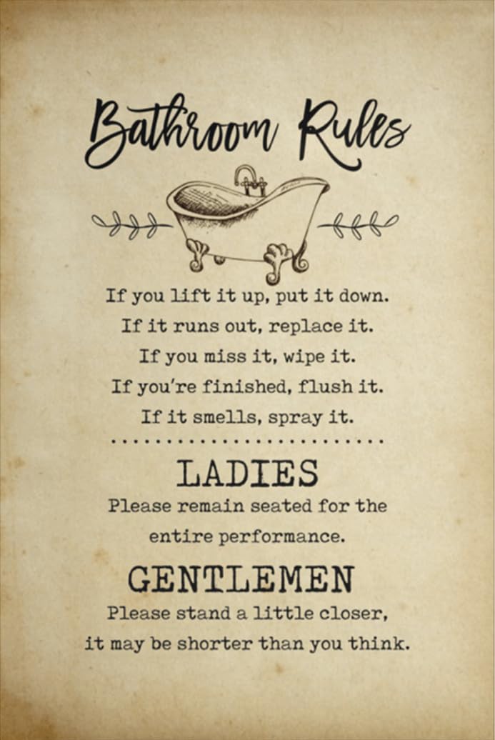 kisoyo Vintage Metal Tin Sign Bathroom Rules If You Lift It Up Put It Down Funny Country Wall Art for Home Bedroom Living Room Wall Decor 8x12 Inch