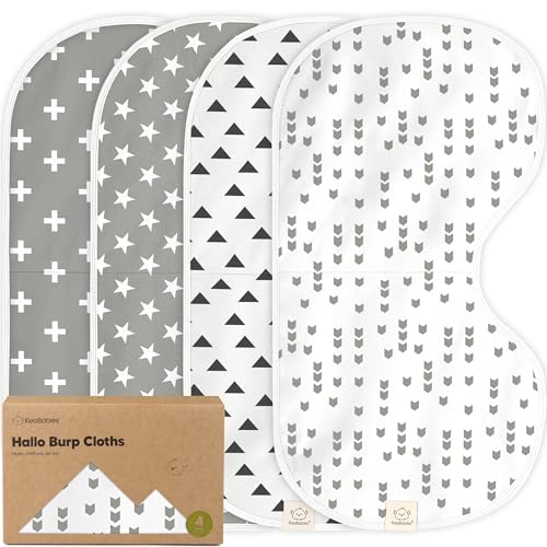 Image of KeaBabies 4-Pack Baby Burp Cloths Baby Girl, Boy - Organic Cotton Burp Cloth, Extra Large, Absorbent, Soft Burping Cloths & Bibs Set for Babies, Newborn Burp Clothes, Thick Burp Rags (Grayscape)
