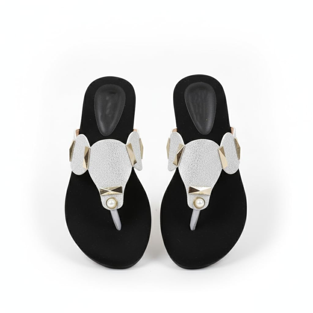 Elegant Silver Glitter Flat Sandals for Women-image-26