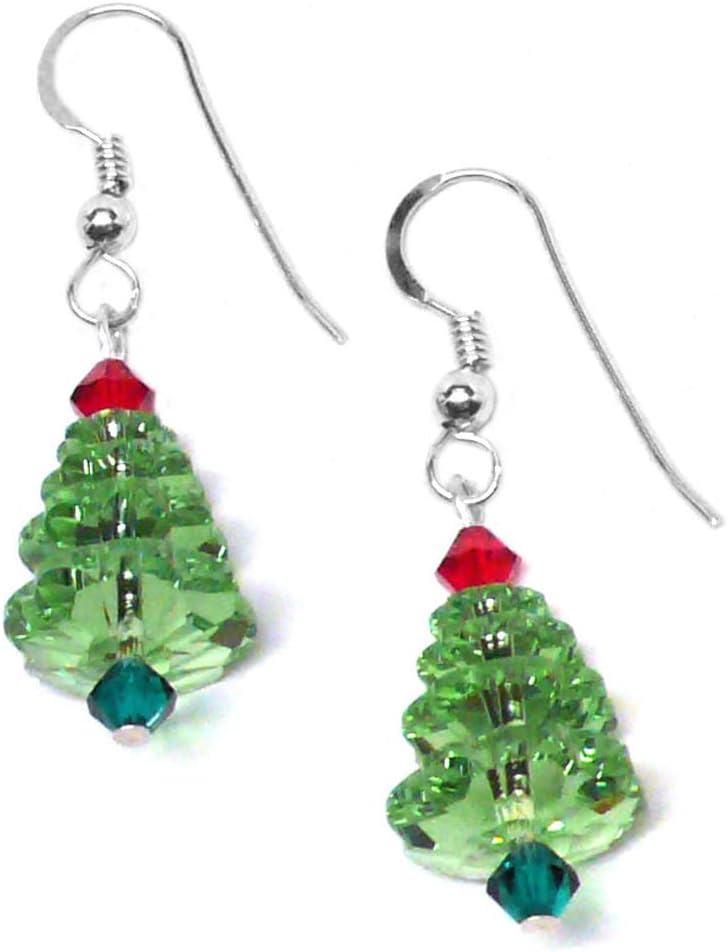 Light Green Crystal Christmas Tree Earrings Sterling or Gold-Filled