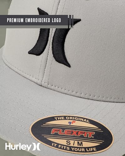 Image of Hurley Mens Textured Fitted Baseball Cap, Moisture Wicking, Curved Brim