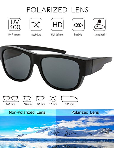 Image of The Fresh High Definition Polarized Wrap Around Shield Sunglasses for Glasses - Leather Eyeglasses Case