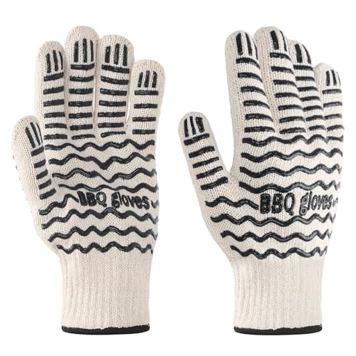 Oven Glove, 932°F Extreme Heat Resistant Gloves, Non Slip Gloves with Fingers, Used for Kitchen Pot Racks, Ovens, and Outdoor Barbecue Cooking hot Surface Treatment (1 Pair of Black)