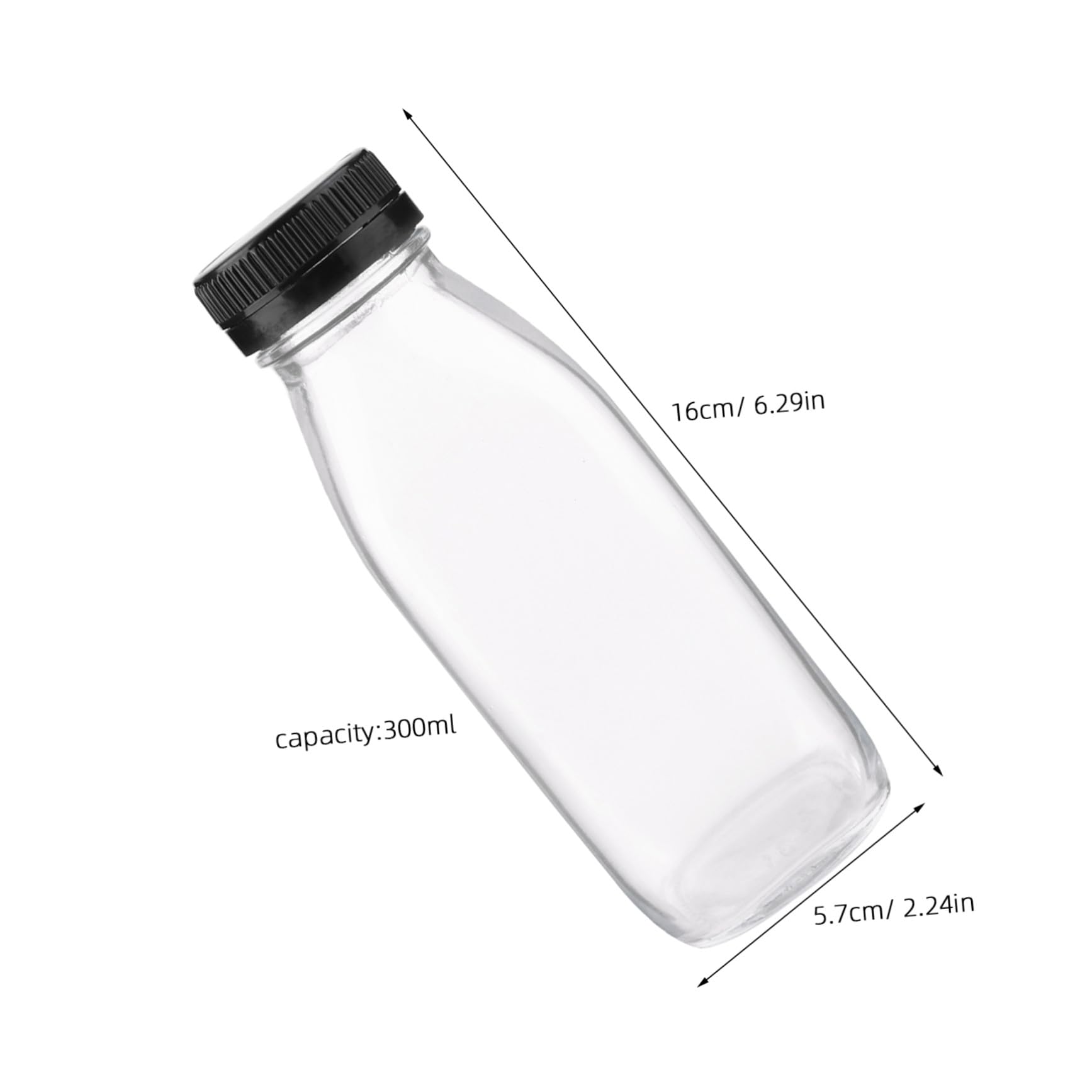 5 Stück 300ml Glasflaschen Transparent für Milch, Wasser, Saft, Joghurt