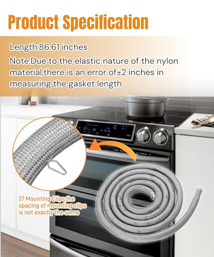 Image of DG63-00255B Range Oven Door Gasket Seal (86 inch Long,With 27 Mounting Clips) Fits For Samsung Ranges Or Ovens,Replaces DG63-00255A,3554990,AP5653446,PS5576952,EAP5576952