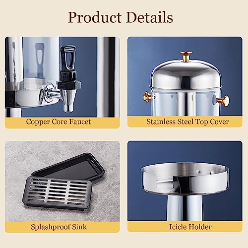 Dispensador de bebidas de acero inoxidable con grifo, dispensador de bebidas de gran capacidad, dispensador de jugo sellado, para desayuno, bufé, bares, hoteles, dorado, 8 L