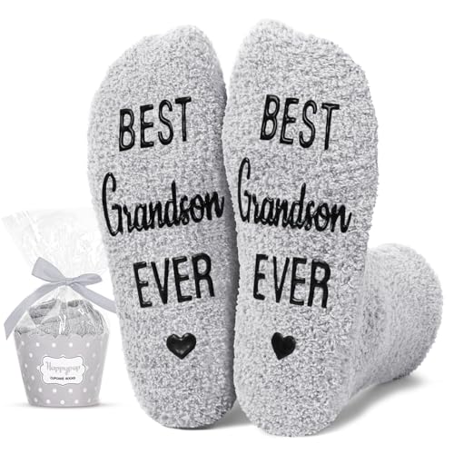 HAPPYPOP Cool Grandson Gifts for Him - Great Graduation Gifts for Grandson Funny Men Socks