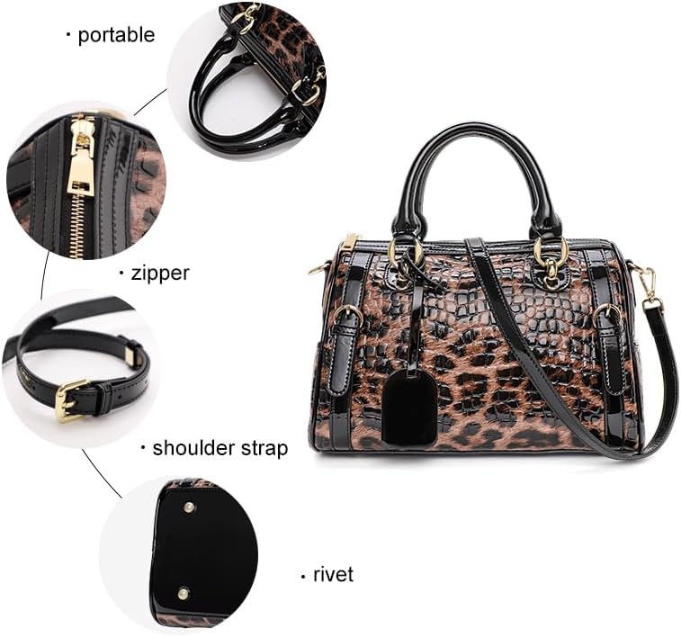 Genuine leather Leopard print women's texture cowhide handbag crossbody bag large capacity shoulder messenger Removable shoulder strap Crocodile print designer wallets leopard cheetah purse