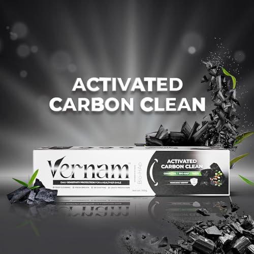 Image of Vernam Charcoal Whitening Toothpaste 100g | Timur Wood Activated Charcoal & Hydroxyapatite | Enamel Repair & Stain Removal | Fluoride-Free Anti Cavity, Gum Care | Vegan | 6% Bio-HAP, Fluoride Free & Activated Charcoal for Brighter Teeth