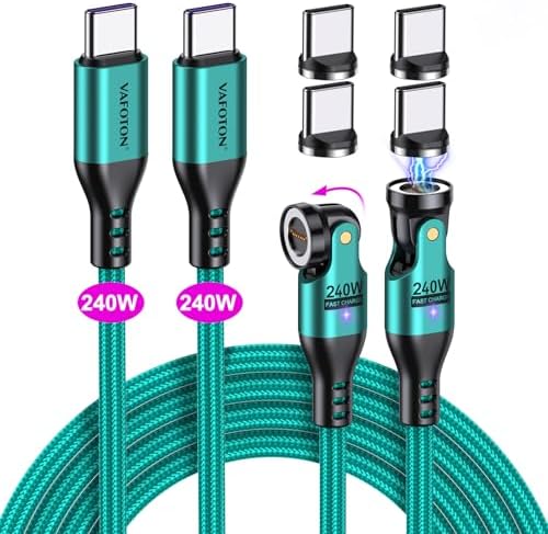 VAFOTON 240W USB C Magnet Ladekabel(2Pack, 1.8m/1.8m), 240W(48V/5A) PD Schnelllade Magnetisches Ladekabel, 9Pins USB C auf Typ C Ladekabel Magnetisch für Tablet/Laptop/MaBook