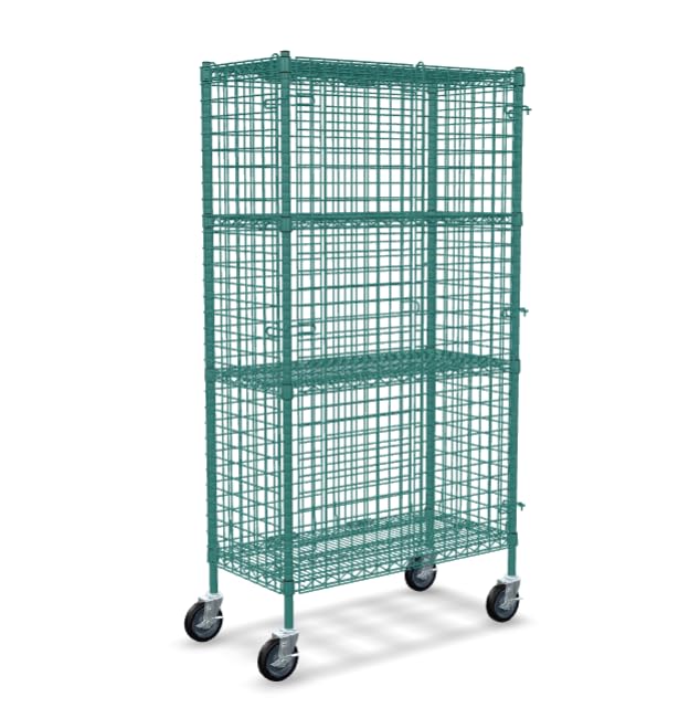 NSF Mobile Wire Security Cage by Glownary – 18" x 36" x 69", Aluminum, Green, Model 460gsc1836km