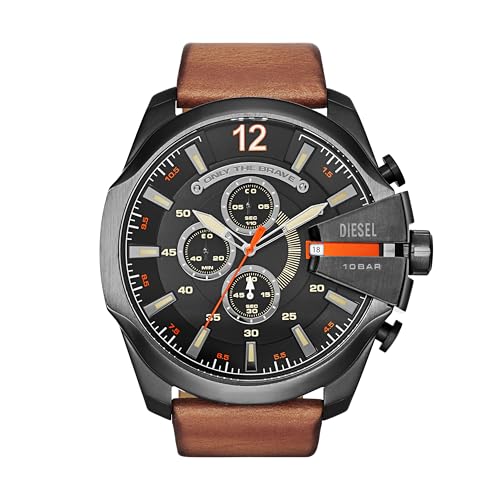 Diesel Herren Mega Chief Chronograph, 51 mm Gehäusegröße, Edelstahluhr