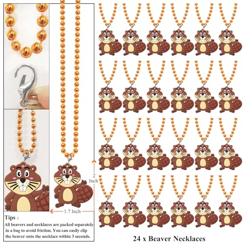 Image of 24 Pack Beaver Necklace Party Favors for Wild Animal Themed Baby Shower, Birthday Party Goodie Bag Fillers，School Carnival Rewards, Photography Props, Home Decorations, Classroom Prize