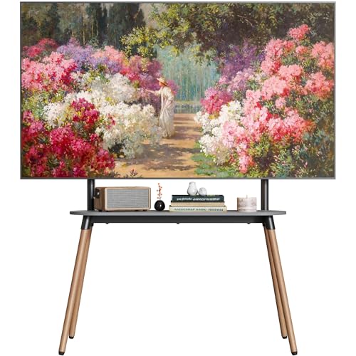 ECOTINY TV Ständer für 49 bis 86 Zoll Bildschirm bis zu 50KG Holz Tragbarer TV Staffelei mit tablett Höhenverstellbar und mit Kabelmanagement Max VESA 400x600MM für Büro Schule Haus Schwarz