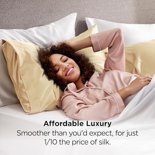 Image of Bedsure Satin Pillowcase 2 Pack Similar to Silk Pillow Cases Standard Size, Pillow Case for Sleeping Women with Envelope Closure, Gifts for Women Men, Champagne Gold, 20x26 Inches, 2pcs