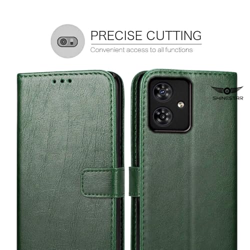 Image of SHINESTAR Moto G54 5G / G64 5G Flip Back Cover | PU Leather Flip Cover Wallet Case with TPU Silicone Case Back Cover for Motorola Moto G54 5G / G64 5G - Unique Green