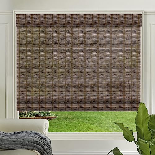 LETAU Wood Cordless Window Shades Blinds, Bamboo Light Filtering Custom Roller Shades, Pattern 15