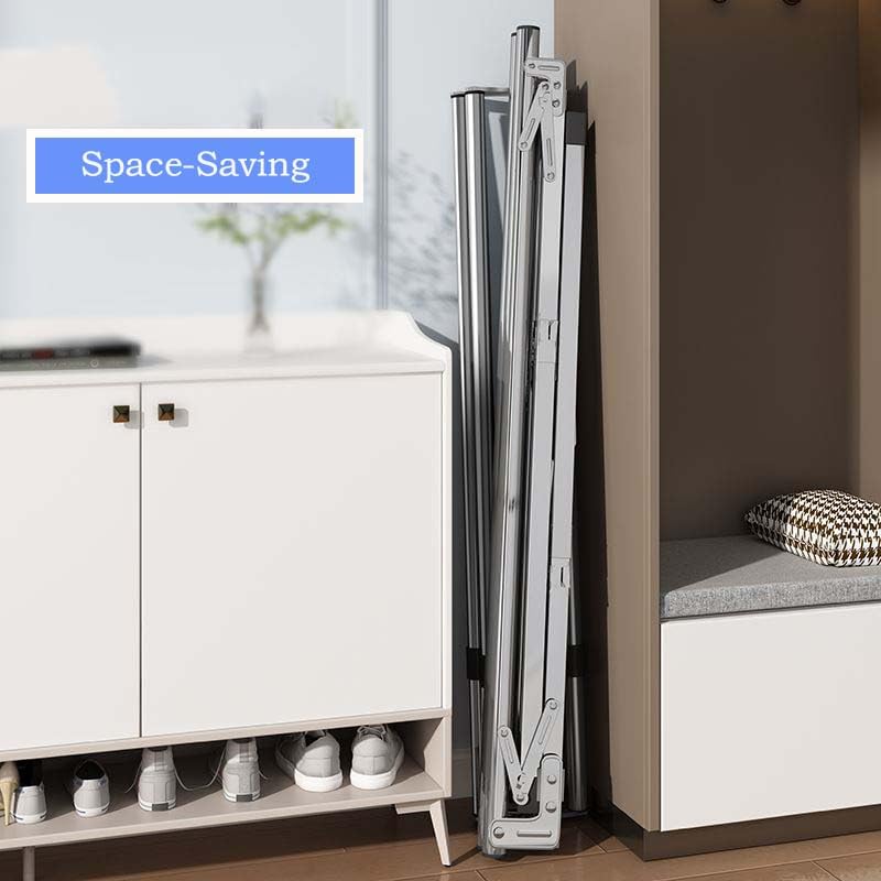 Étendoir à linge rétractable portable de 160 cm avec 4 roues sans assemblage - 6