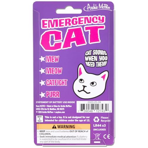 Image of Archie McPhee: Emergency Cat - Electronic Sound Maker, 3.5 inch Handheld Device, 4 Sound Effects: Mew-Meow-Purr-Catfight, Feline Fun Gag Gift, Novelty Toy