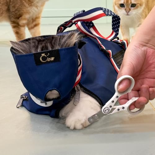 Image of Cinf Cat Nail Clipping Cleaning Grooming Restraint Bag (Free Muzzle) No Scratching Biting for Bathing Nail Trimming Injecting Examining((Blue USA Flag,M)