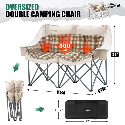 Silla de Camping Doble Padded Double Camping Chair Thallike para 2 Personas Oversize con Porta Vasos y Bolsillos de Malla miniatura 2