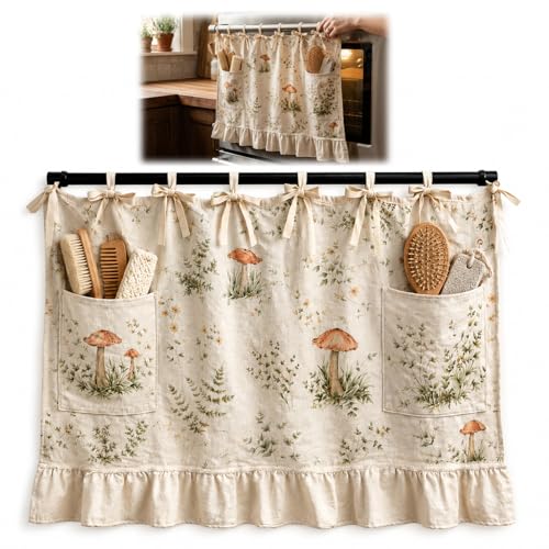 Ujukoxc Oven Curtain Oven Skirt Curtain for Large Ovens Mushroom Design Ov-en Skirt Heat Resistant PLA Material Oven Cur-Tain Kitchen Appliance Accessory