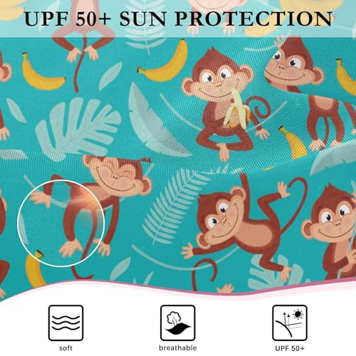 Girls Swimsuits Long Sleeve Bathing Suits Monkey Banana UPF 50+ Sun Protection Swimwear 3-12 Years4