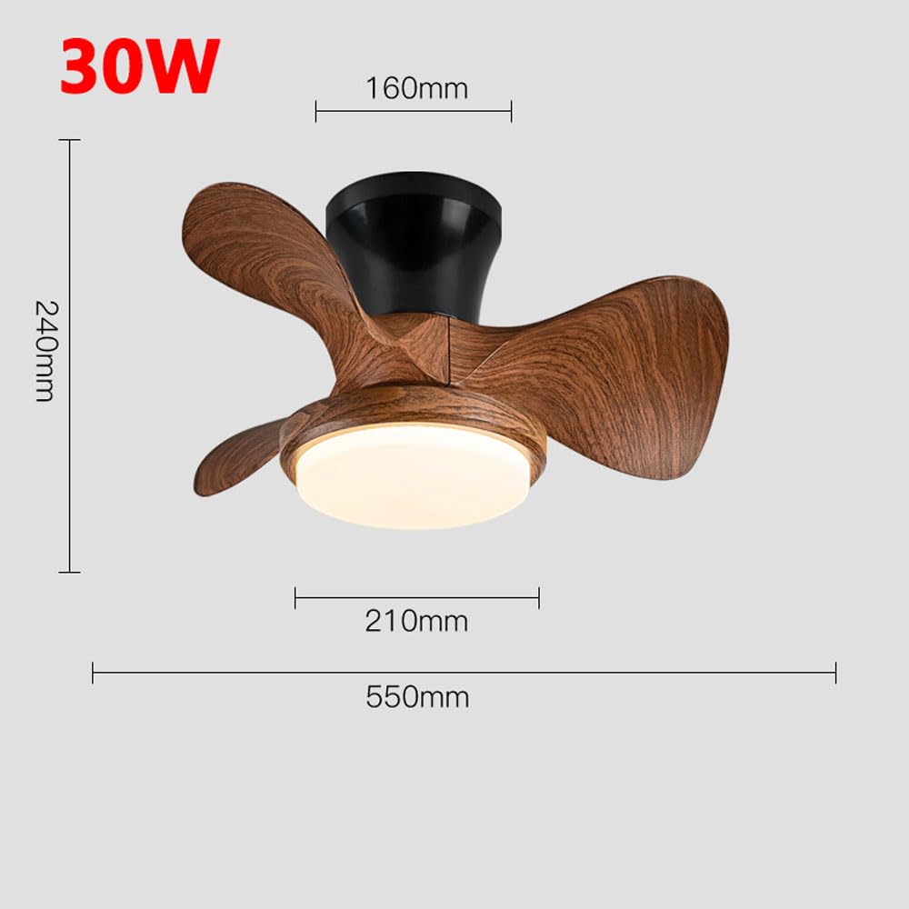 Nowoczesny niskoprofilowy wentylator sufitowy 55 cm ze światłem, ściemniana dioda LED 30 W, cicha, 3-ostrzowa konstrukcja, 6-biegowy pilot zdalnego sterowania, odwracalny do sypialni dziecięcej i