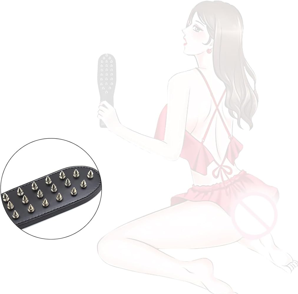 Pfylinqo Studded Spanking Paddle for Adult BDSM, Slut Paddle Sex Play with Safe Single Sided Rivets, Adult Sex Leather Paddle Flogger Spanking with Unique Design for Couples Flirt Play Fetish Cosplay: Black one size