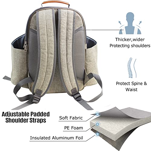 Happypicnic Insulated Picnic Backpack For 2 Persons With Full Set Of Tablewares, Roomy Cooler Compartment, Bottle Holders And Large Waterproof Picnic Rug Brushed Khaki #TOP4