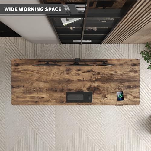 JUMMICO Höhenverstellbarer Schreibtisch 160 x 80 cm mit Kabelwanne, Höhenverstellbar Elektrisch Stehpult mit USB-Buchse, Computertisch, Ergonomischer Steh-Sitz Tisch, Bürotisch, Vintage-Braun