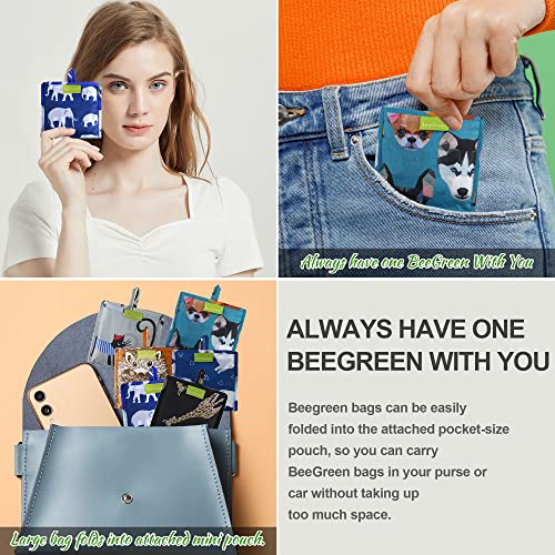 Beegreen Cat Shopping Bags Reusable Dog Grocery Bags Large 50Lbs Durable Machine Washable Ripstop Folding Into Pouch 6 Pack Elephant Giraffe Alpaca #TOP3