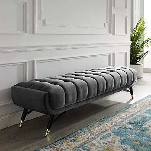 Modway Adept Mid-Century Modern Velvet Upholstered Tufted Accent Bench In Gray #TOP2