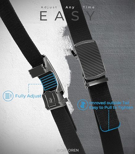 Image of Chaoren Leather Ratchet Belt 2 Pack Dress with Click Sliding Buckle 1 3 /8 inch in Gift Set Box - Adjustable Trim to Fit