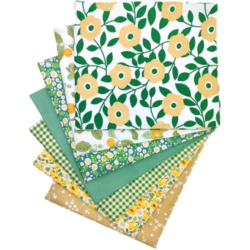 NEUJUS 7 Stück Baumwollstoff 50 x 50 cm Stoffpaket – Patchwork Stoffe Paket zum Nähen & Quilten, DIY Stoffreste Baumwollstoffe Meterware, Stoff Quadrate verschiedene Muster (7 Stück Garten Grün)