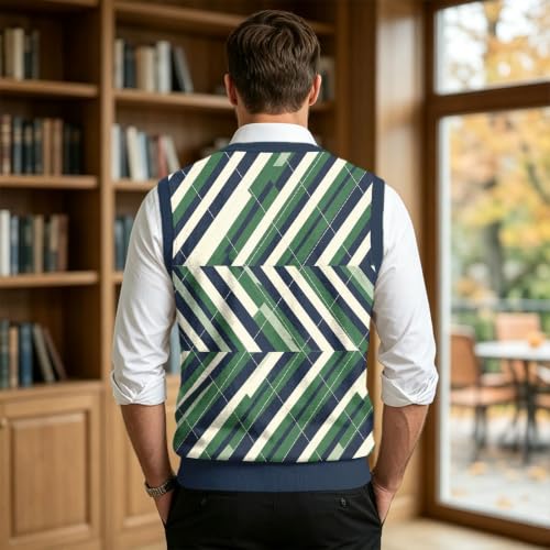 Christmas Sweater Vest Men V Neck Plaid Knit Lightweight Pullover Sweater - image 3
