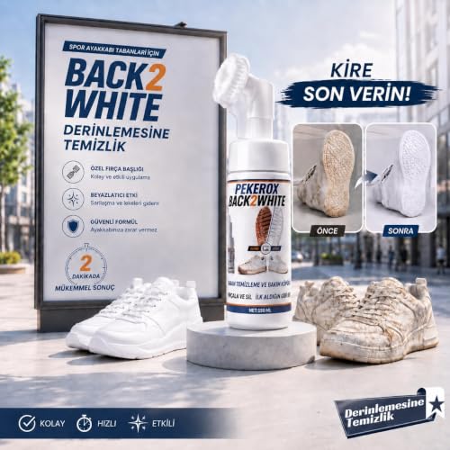 Ayakkabı; Back 2 White Temizleme Köpüğü 150 ml, Kendinden Fırçalı Başlıklı Leke Çıkarıcı ve Beyazlatıcı Bakım Köpüğü