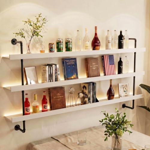 Image of HOUSESET 36 /48 /60 /72 /84in Wine Wall Rack with Led Lights, 3-Tiers Modern Pipe Liquor Bottle Display Shelf, Bar Shelves Wall Mounted for Commercial Bar, Restaurant, Home